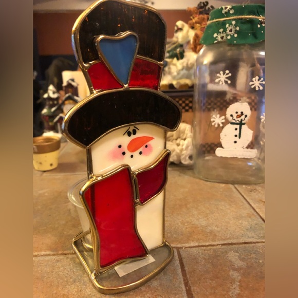 🎅🏽Stained Glass Snowman votive holder - Picture 2 of 6